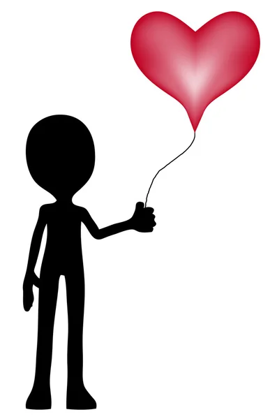 Карикатурный Силуэт Держащий Воздушный Шар Форме Сердца — стоковое фото