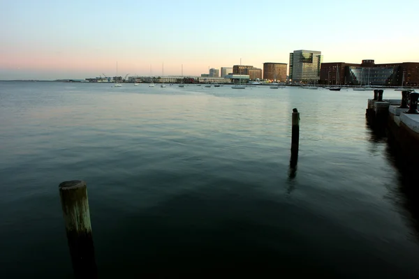 stock image Boston's harbor at sunset