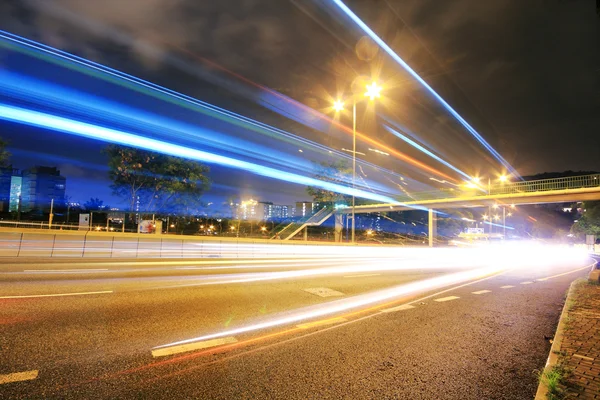 Megacity Highway at night with light trails — Stock Photo, Image