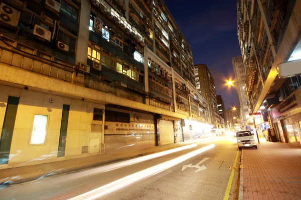 Tráfico Por Noche Hong Kong Antigua Zona Construcción — Foto de Stock