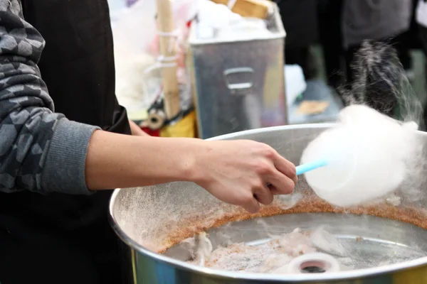 Close Man Makeing Cotton Candy — Stock Photo, Image