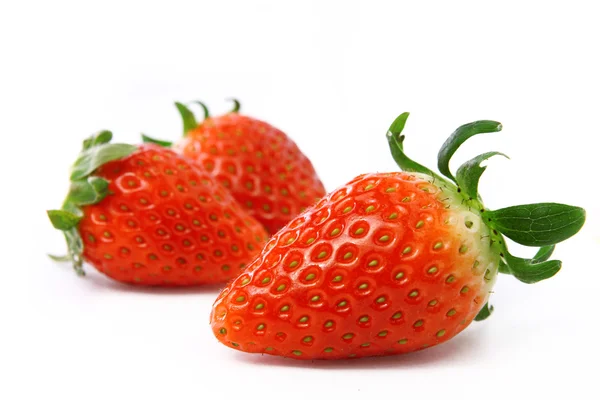 Fresh Strawberries Stems White Background Studio Shot — Stock Photo, Image
