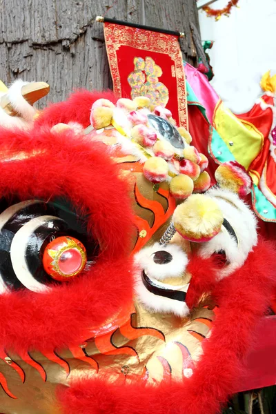 Close up de uma cabeça de leão chinês vermelho — Fotografia de Stock