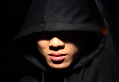 Monochrome picture of a guy in a hood clipart