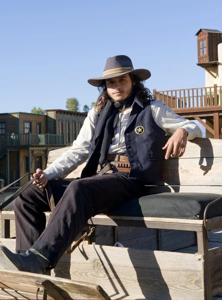 Bir vagonda oturan Şerif — Stok fotoğraf