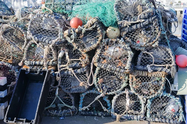 Sieci Rybackie Homara Garnki Torquay Nabrzeża Devon Anglia — Zdjęcie stockowe