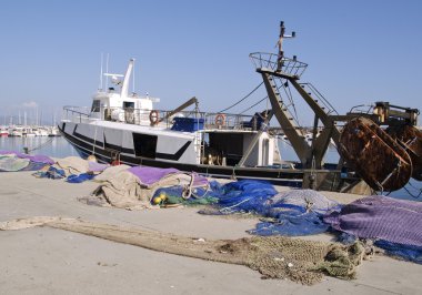 quayside, garrucha harbor, Endülüs, İspanya, trol balıkçı teknesi