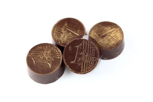 Pièces Euros Chocolat Sur Fond Blanc — Photo