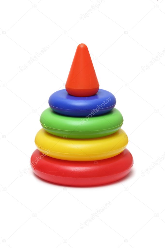 Children toy pyramid. White backgroumd.