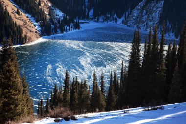 Frozen mountain lake clipart