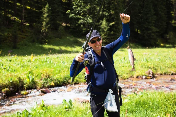 Pesca en arroyo de montaña — Foto de Stock