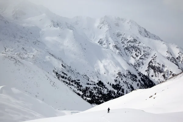 Турист Зимних Горах — стоковое фото