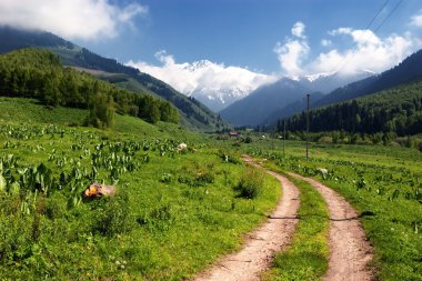 Countryside road in the spring mountains clipart