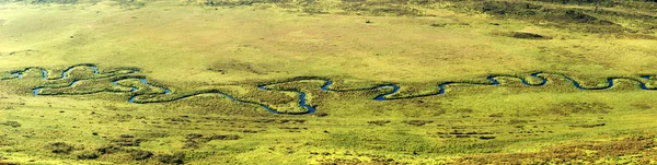 곡선된 강 초원 파노라마 — 스톡 사진