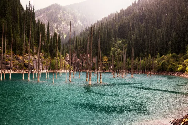 Горное озеро и дождь — стоковое фото
