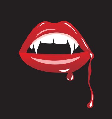 Canines of the vampire and blood flowing down from lips clipart