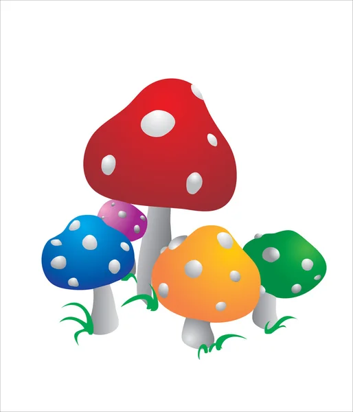 Cinco Cogumelos Cor Multicores — Vetor de Stock