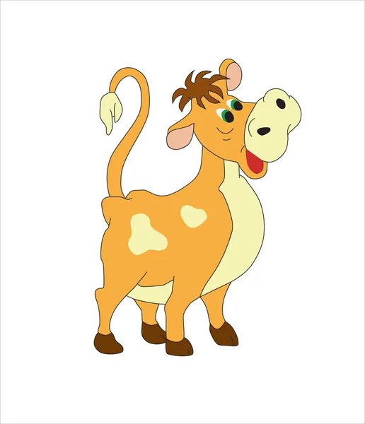 Znak pro kreslený film. Veselý hnědá kráva s skvrny — Stockový vektor