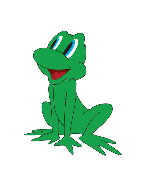 Znak pro kreslený film. Zelená veselá žába sedí — Stockový vektor