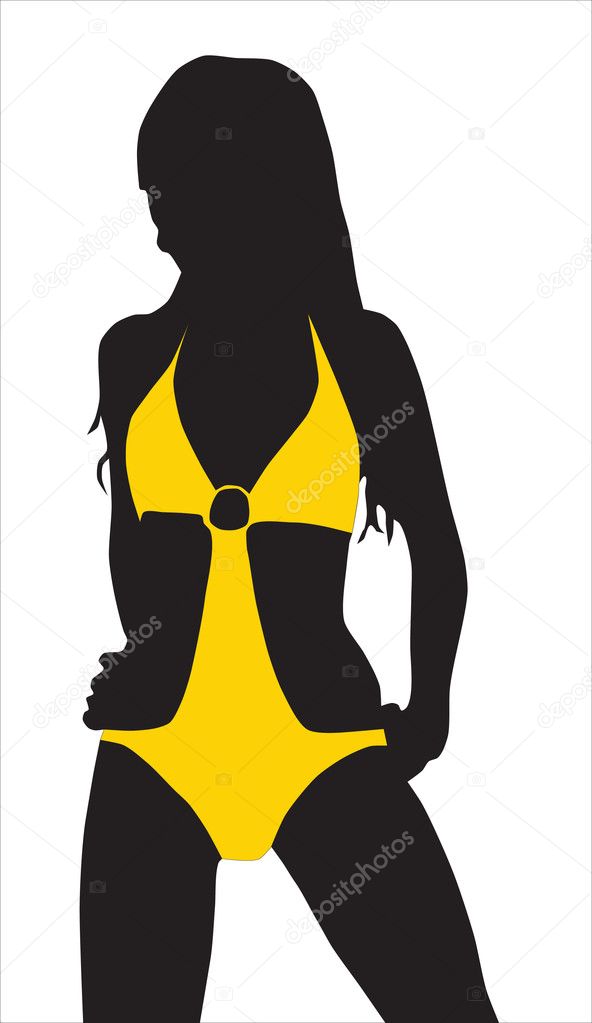 Silhouettes of the girl in a bathing suit