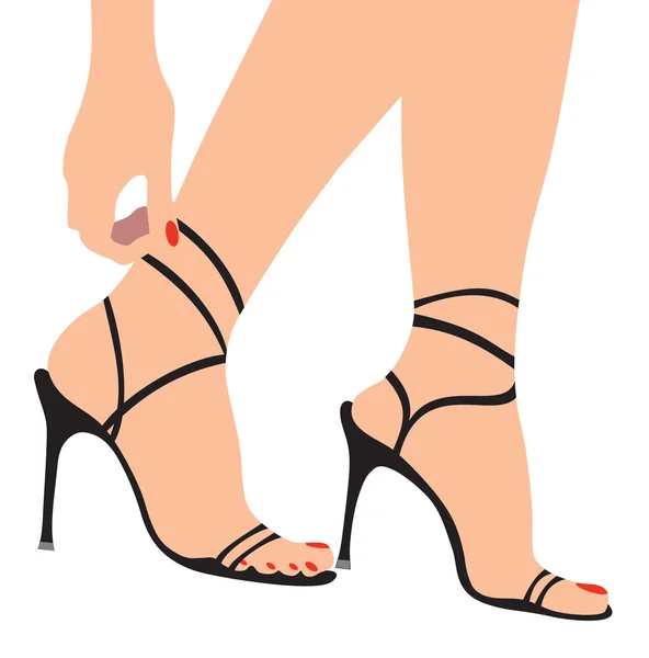 Las piernas femeninas en las personas a la moda negras descalzas — Archivo Imágenes Vectoriales