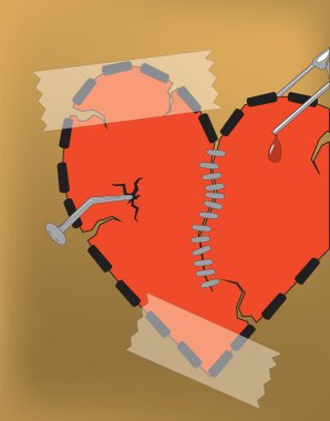 Background. Love. The broken fragmentary heart with a nail. clipart