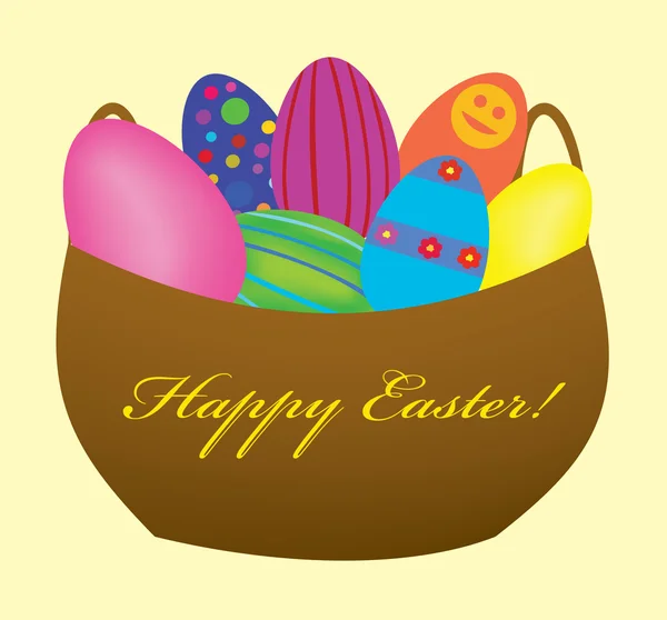 Antecedentes Semana Santa. Color brillante huevos de Pascua en una cesta — Archivo Imágenes Vectoriales
