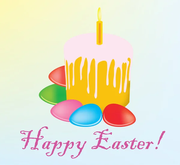 Achtergrond. Pasen. een cake een Pasen cake met kleur eieren — Stockvector