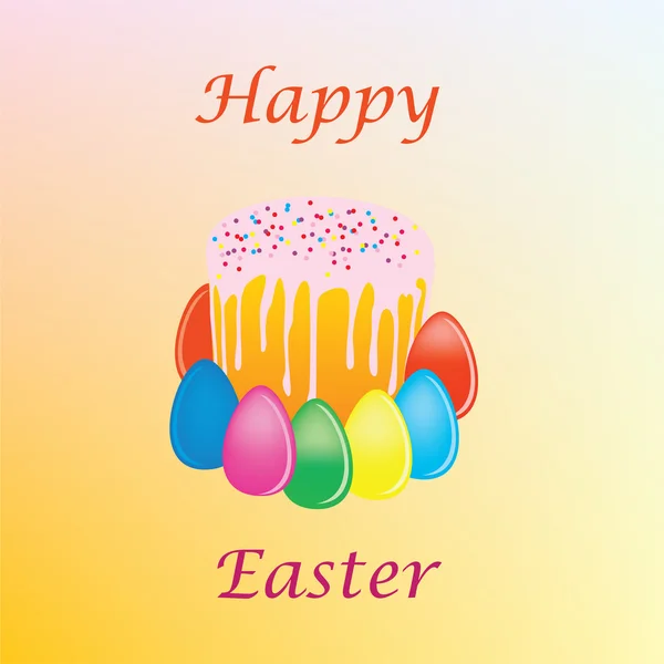 Achtergrond. Pasen. een cake een Pasen cake met kleur eieren — Stockvector