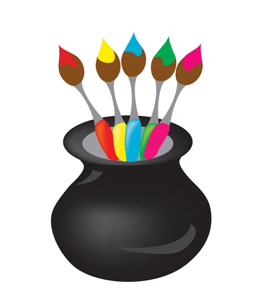 Contesto. Una brocca nera con pennelli a colori — Vettoriale Stock
