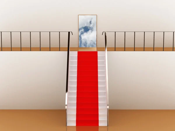 Trapphus med röda mattan till himlen — Stockfoto