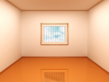 Empty room with bars on the window clipart