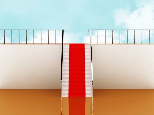 Schodiště s červený koberec do nebe — Stock fotografie