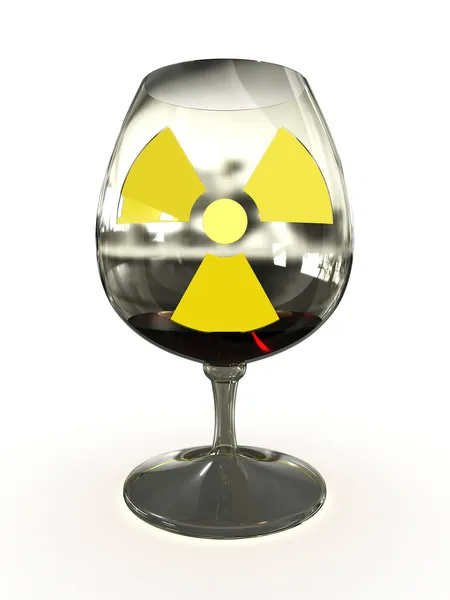 Vidro de líquido radioactivo isolado sobre fundo branco — Fotografia de Stock