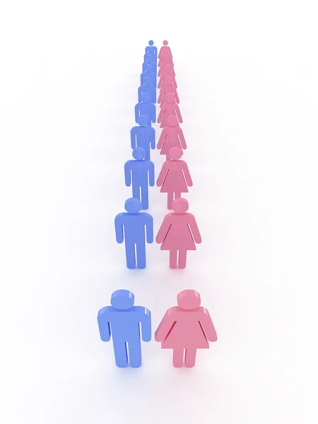 Simbol merah muda dan biru laki-laki dan perempuan. 3D — Stok Foto