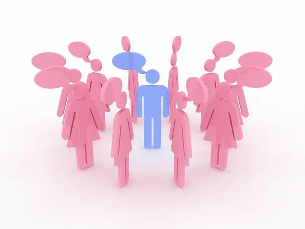 Símbolos de mujeres alrededor de los hombres hablando. 3D — Foto de Stock