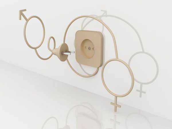 Mops i gniazdo z ikony płci. 3D — Zdjęcie stockowe
