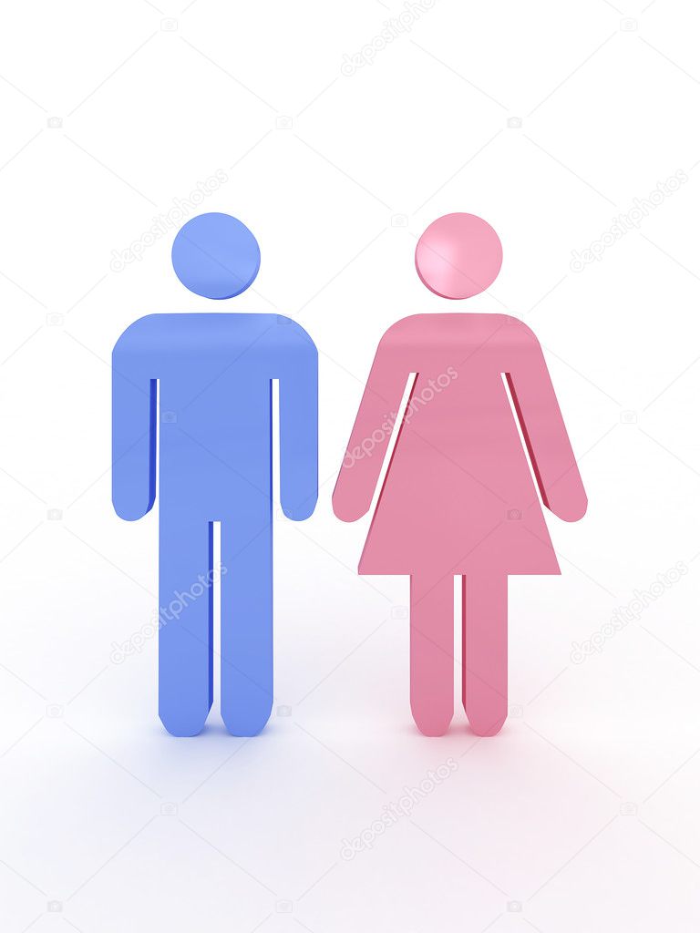 Symbols of male and female pink and blue. 3D