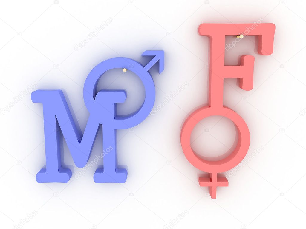Symbols of male and female pink and blue. 3D