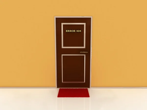 Tür markiert Fehler 404 und roten Teppich. 3d — Stockfoto