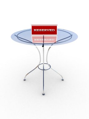 Glass table with a sign reserved isolated on white background clipart