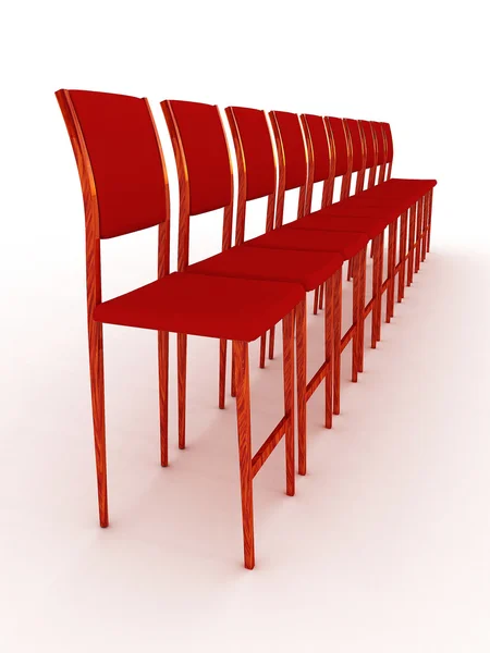 Un certo numero di sedie in legno isolato su sfondo bianco. 3D — Foto Stock