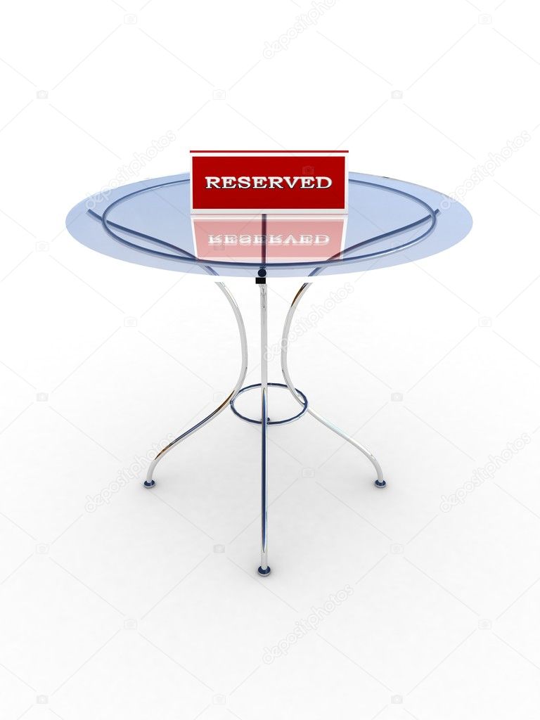 Glass table with a sign reserved isolated on white background
