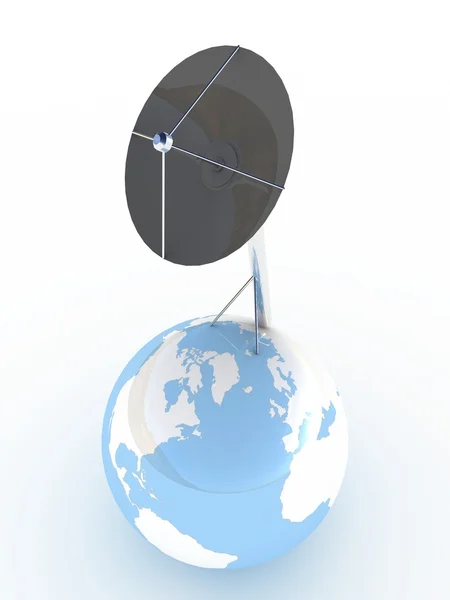 白で隔離される惑星地球上の衛星放送受信アンテナ — ストック写真