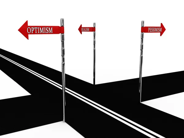 Wskaźnik optymizm, pesymizm, realizm na drodze — Zdjęcie stockowe