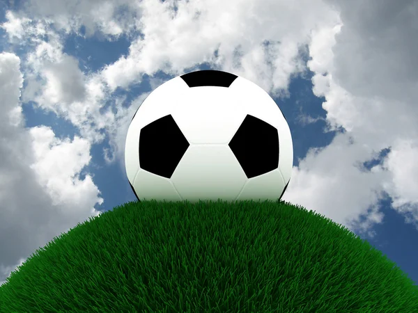 Ποδόσφαιρο στη χλόη ενάντια στον ουρανό. 3D — Φωτογραφία Αρχείου