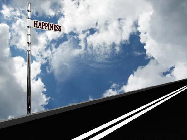 对天空的道路上的指针幸福 — 图库照片
