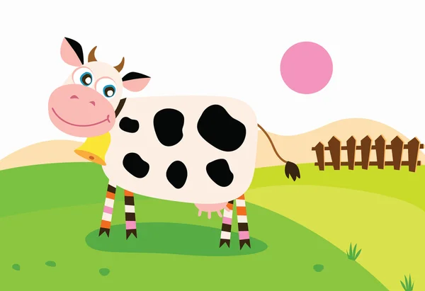Happy Cow On Meadow — Stock Vector