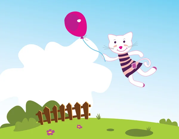 Bahar bahçe içinde uçan şirin kedi yavrusu — Stok Vektör