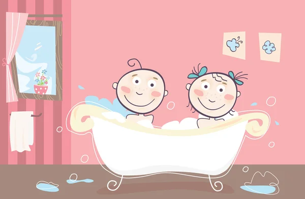 儿童洗澡。矢量 — 图库矢量图片